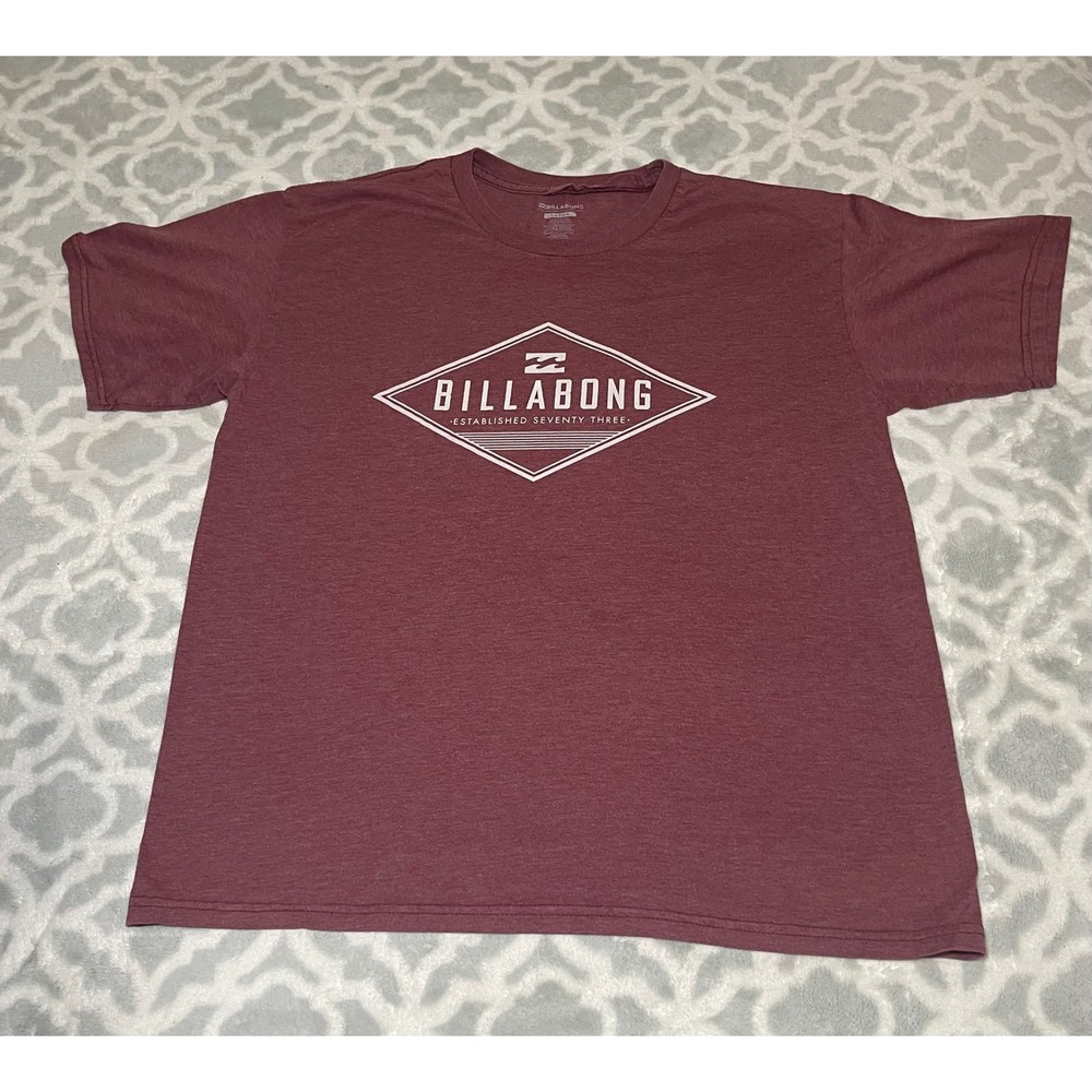 Billabong Mens Graphic T-Shirt Burgundy Red Heathered Surf Logo Tee Large